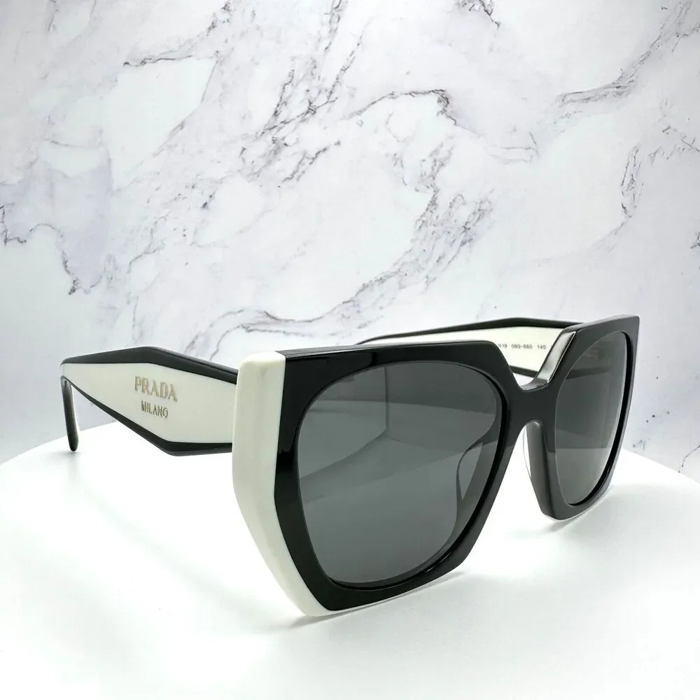 New Prada Sunglasses Womens Black White Symbole Logo Authentic Gold Logo Italy